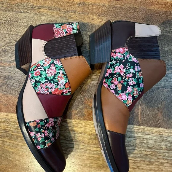 Coach Women's Patchwork Ankle Boots - Brown, Red, Floral - Picture 5 of 11